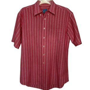 Jos. A. Bank Mens Red & White Striped Short Sleeve Button-Up Shirt L Casual Golf